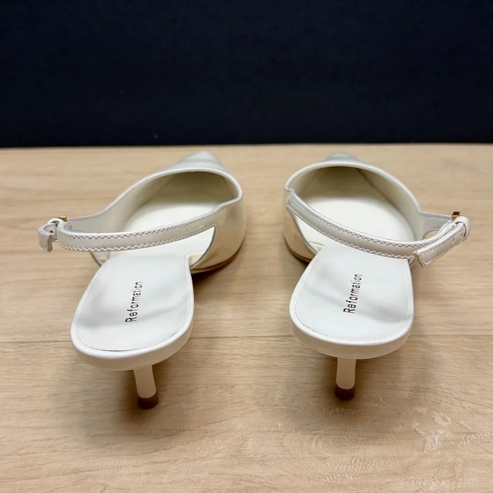 Reformation Wrenley Heeled Slingback Heels - White Patent Size 7.5 - Picture 7 of 8